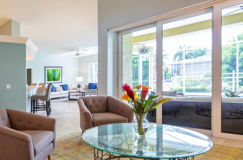 living room with large sliding glass doors